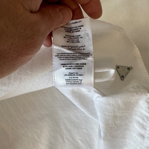 GUESS Men's Jacquard Long‎ Sleeve Snap Up Dress Shirt White XXL Shoulder Strap - Picture 11 of 16